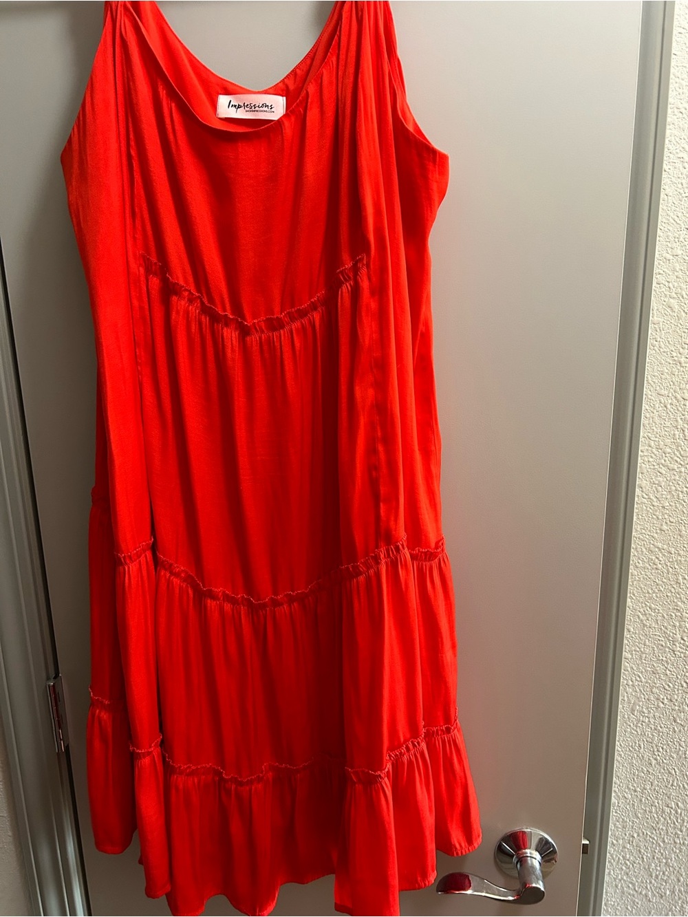 Impressions Bright Red Tiered Sleeveless Sundress